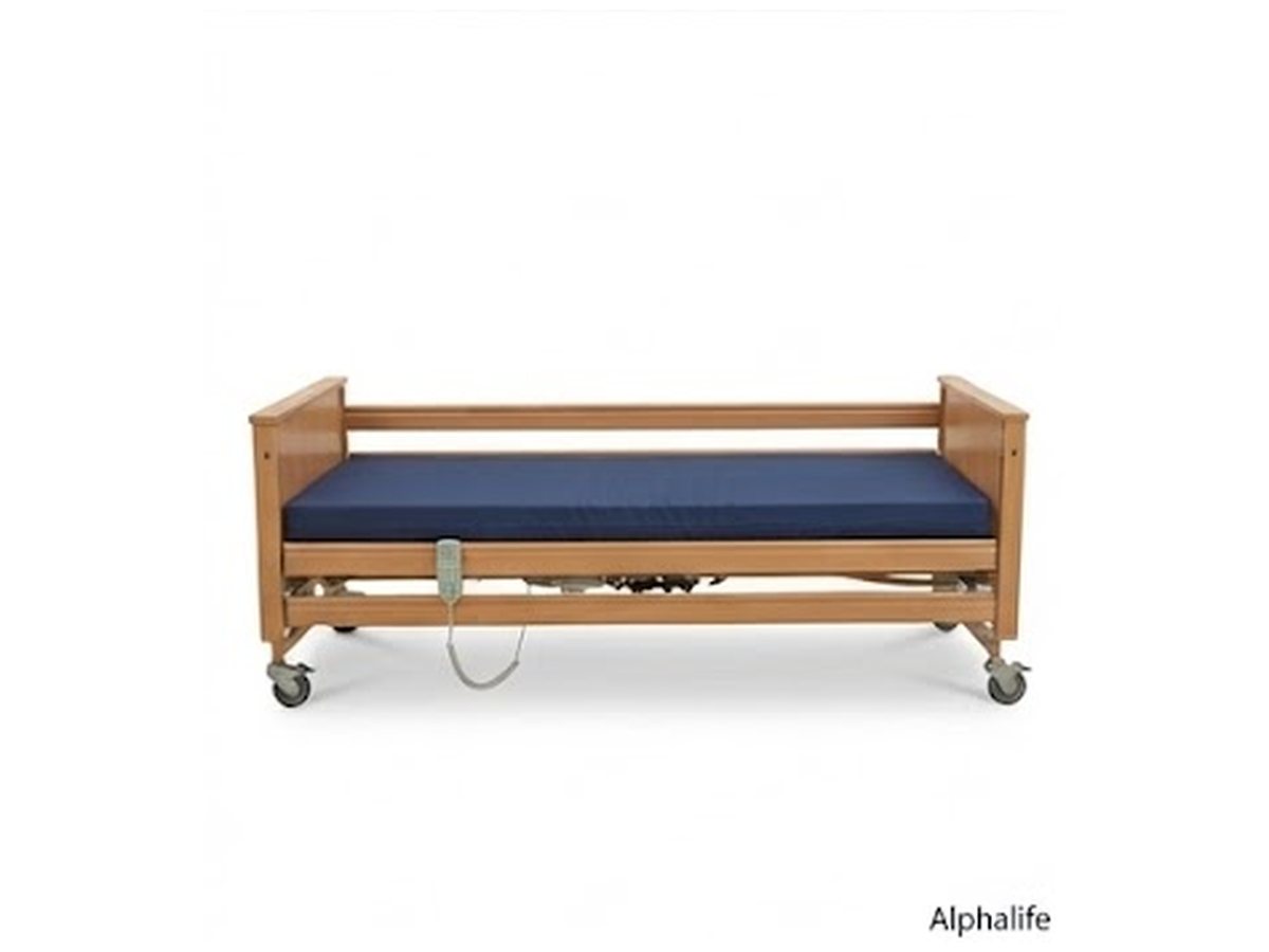 5-Function Electric Wooden Care Bed - Side profile, flat