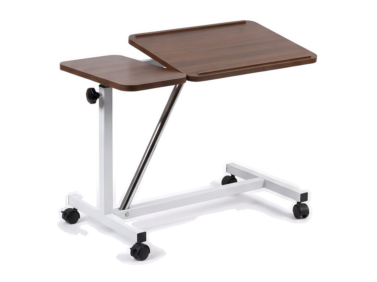 Split-Tilt Adjustable Overbed Table - Tilted top, 3/4 view